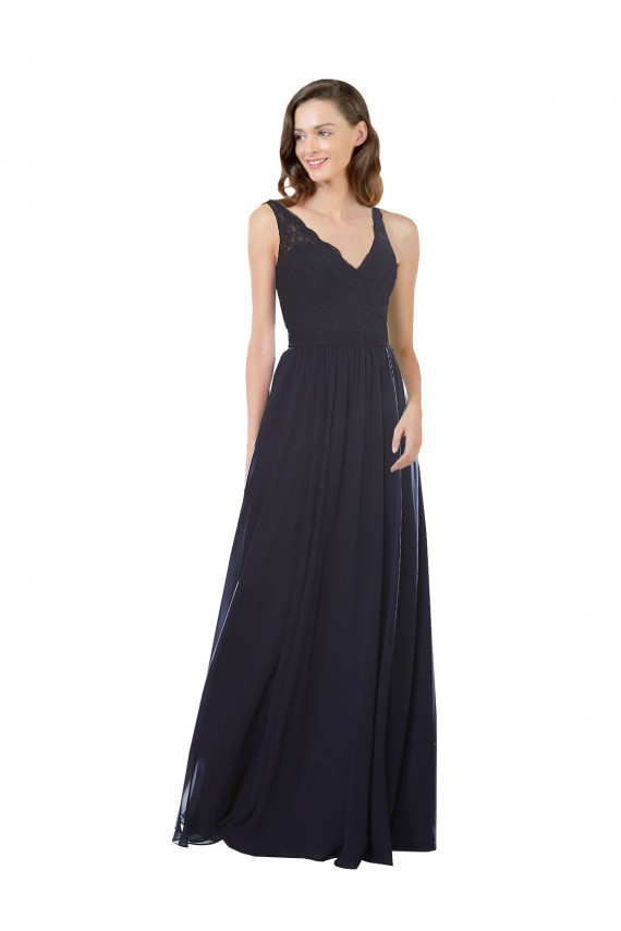 Best Elegant Chiffon Bridesmaid Dress with V-Neck Lace Bodice Sydney