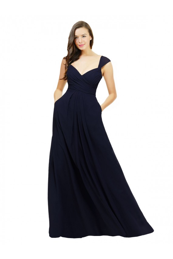 Best Chiffon Bridesmaid Dress with Rouched Draped Bodice and Watteau Back Sydney