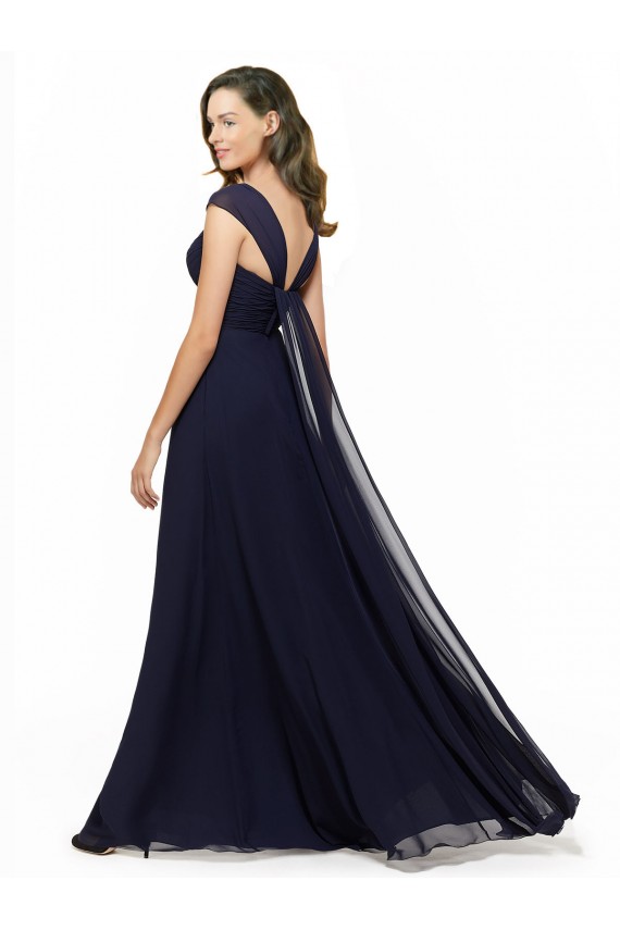 Best Chiffon Bridesmaid Dress with Rouched Draped Bodice and Watteau Back Sydney