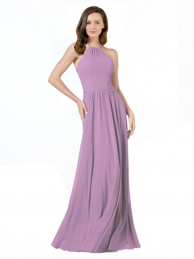 Best High Halter Chiffon Bridesmaid Dress with Ruffle Details Back Sydney