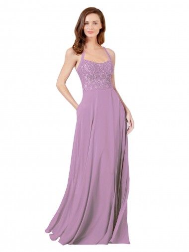 Best Floral Detailed Chiffon Bridesmaid Dress with Keyhole Back Sydney