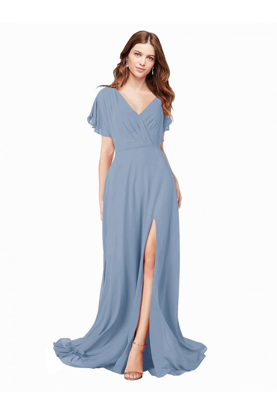Best Chiffon Bridesmaid Dress / Prom Dress with Flutter Sleeves and Front Slit Sydney