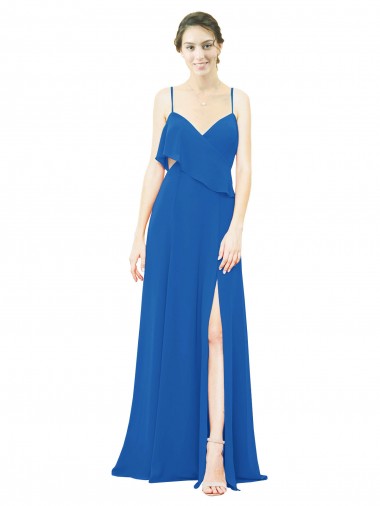 Best Spaghetti Strap Chiffon Bridesmaids Dress with Asymmetrical Ruffle and Front Slit Sydney
