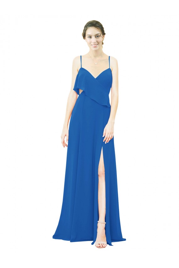 Best Spaghetti Strap Chiffon Bridesmaids Dress with Asymmetrical Ruffle and Front Slit Sydney
