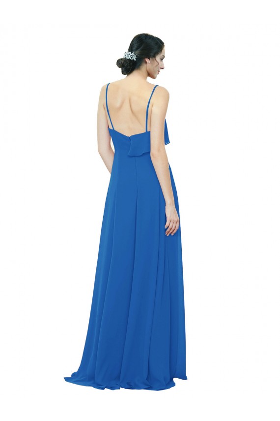Best Spaghetti Strap Chiffon Bridesmaids Dress with Asymmetrical Ruffle and Front Slit Sydney