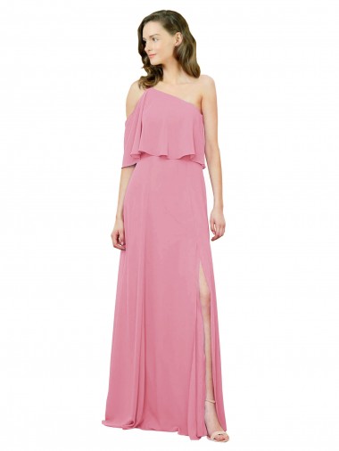 Best Sleeved One Shoulder Chiffon Bridesmaids Dress with Draped Ruffle Overlay Sydney
