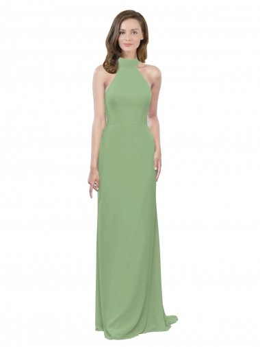 Best High Collar Halter Neck Chiffon Bridesmaid Dress with Long Back Tie Sydney