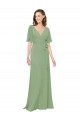 Best Chiffon V-Neckline Wrap Bridesmaids Dress With Double Flutter Sleeve Sydney