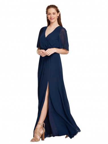 Best V-Neck Plush Chiffon Bridesmaid Dress with Flutter Sleeves Sydney