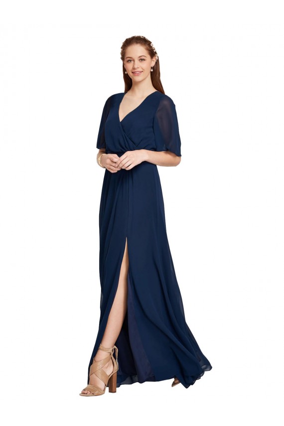 Best V-Neck Plush Chiffon Bridesmaid Dress with Flutter Sleeves Sydney