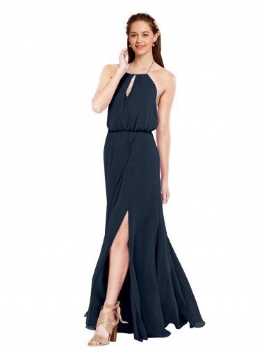 Best Grecian Style Halter Chiffon Bridesmaid Dress with Keyhole and Slit Sydney