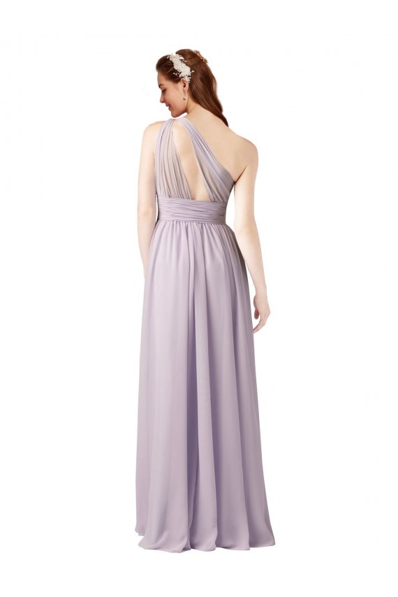 Best One Shoulder Chiffon Bridesmaid Dress with Front Keyhole and Shirred Bodice Sydney