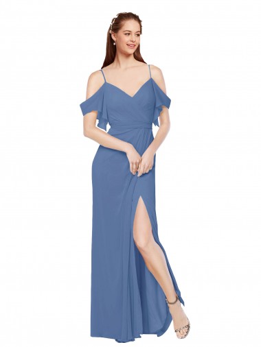 Best Mock-Wrap Off the Shoulder Long Chiffon Bridesmaid Dress with Side Slit Sydney