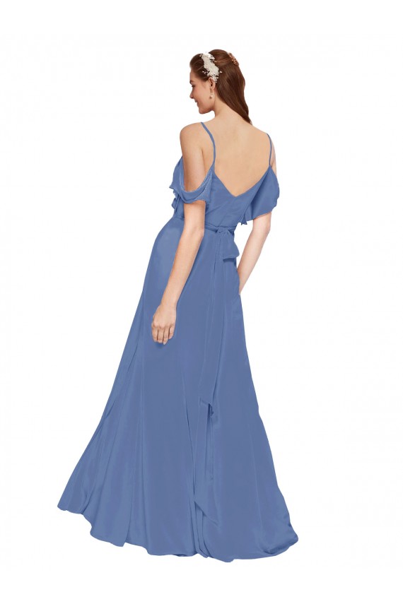 Best Mock-Wrap Off the Shoulder Long Chiffon Bridesmaid Dress with Side Slit Sydney