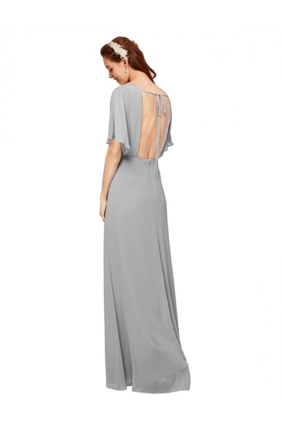 Best V-Neck Long Chiffon Bridesmaid Dress with Dolman Sleeved Bodice and Slit Sydney