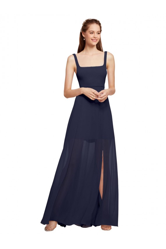 Best Squre Necked Long Chiffon Bridesmaid Dress with Front Slit Sydney