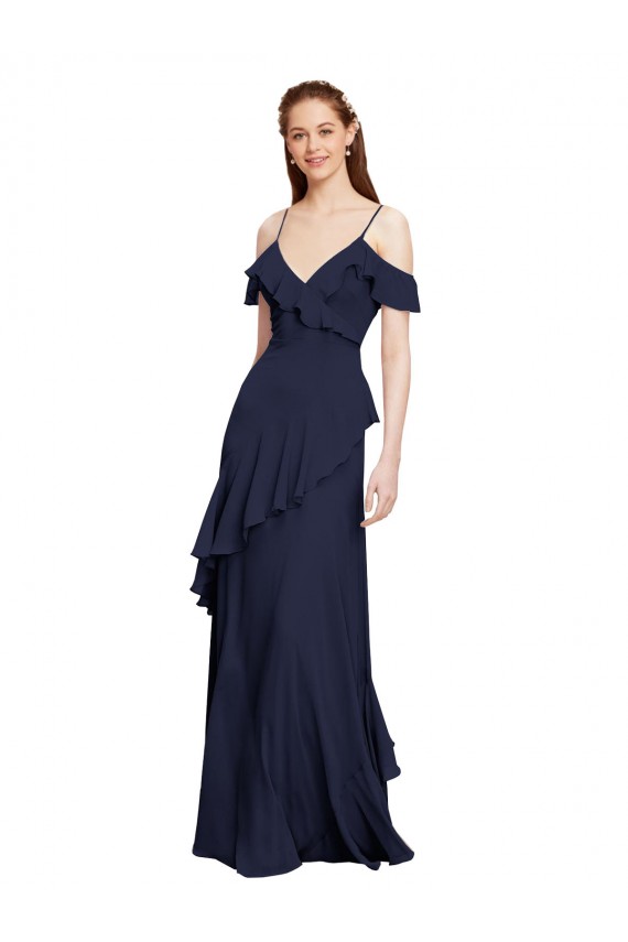 Best Cascading Ruffles Long Chiffon Bridesmaid Dress with Cold Shoulder Sydney