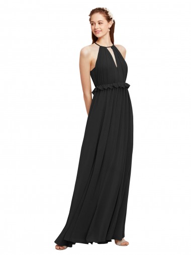 Best Halter Neck Front Keyhole Chiffon Bridesmaid Dress with Shirred Waist Sydney