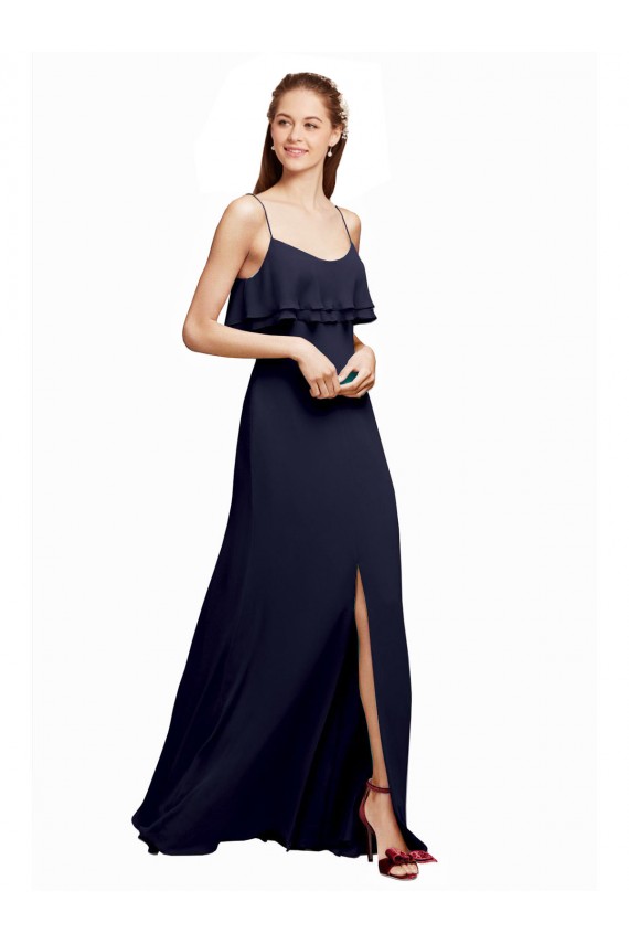 Best Draped Long Chiffon Bridesmaid Dress with Straps and Layers Sydney