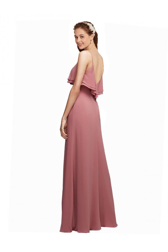 Best Draped Long Chiffon Bridesmaid Dress with Straps and Layers Sydney