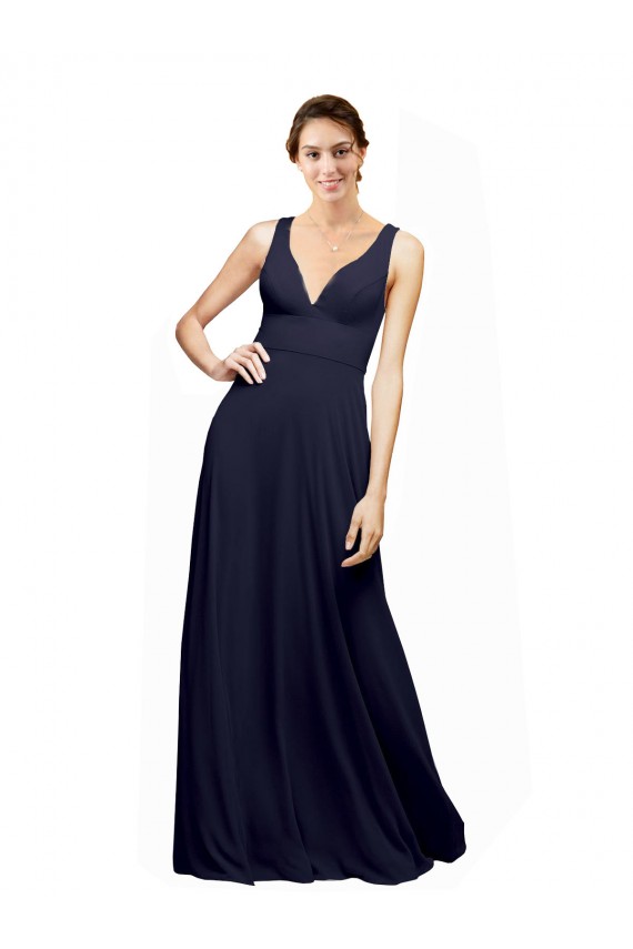 Best Open Back Long Chiffon Bridesmaid Dress with Plunging V-Neck Bodice Sydney