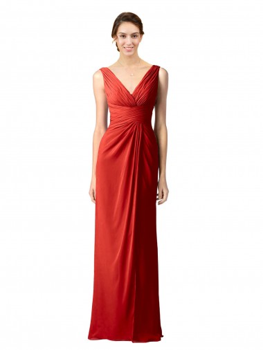 Best Shirred Long Floor Length Chiffon Bridesmaid Dress with V-Back Sydney