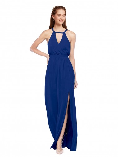 Best High Keyhole Neck Long Chiffon Bridesmaid Dress with Slit Sydney