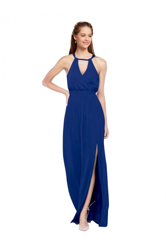Best High Keyhole Neck Long Chiffon Bridesmaid Dress with Slit Sydney