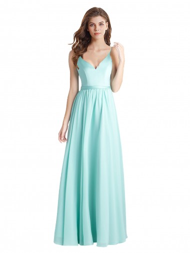 Best Long V-Neck Chiffon Bridesmaid Dress with Satin Bodice Sydney