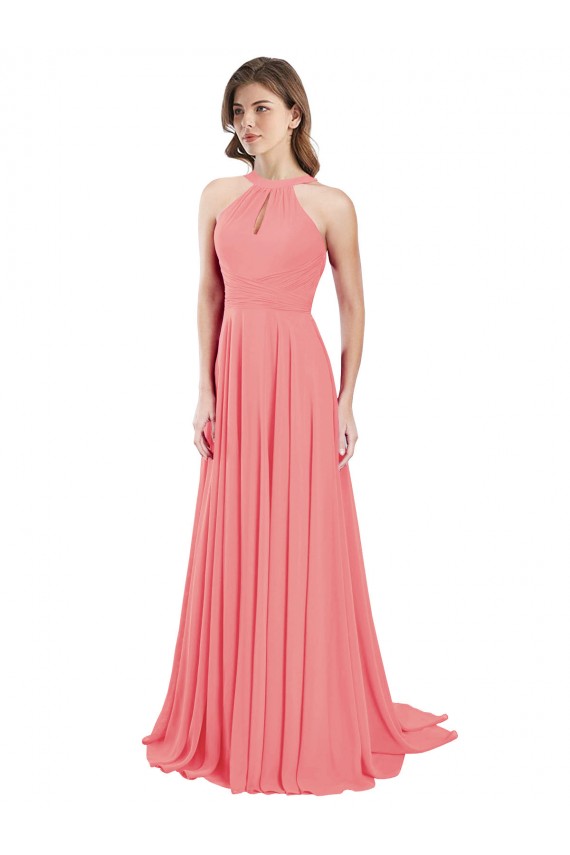 Best Draped A-Line Chiffon Bridesmaid Dress with Halter Keyhole Neckline Sydney