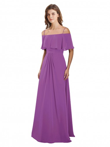 Best Draped Off The Shoulder Chiffon Bridesmaid Dress with Spaghetti Straps and Ruffled Neckline Sydney