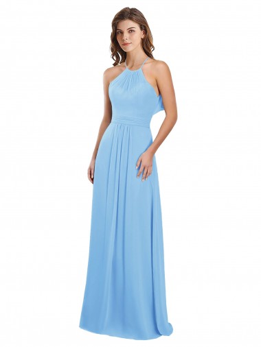 Best Chiffon A-Line Bridesmaid Dress with Halter Neck and Ruffled Back Straps Sydney