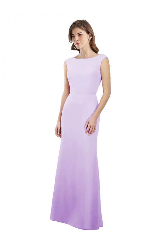 Best Chiffon Column Bridesmaid Dress with High Round Neckline and Cap Sleeves Sydney