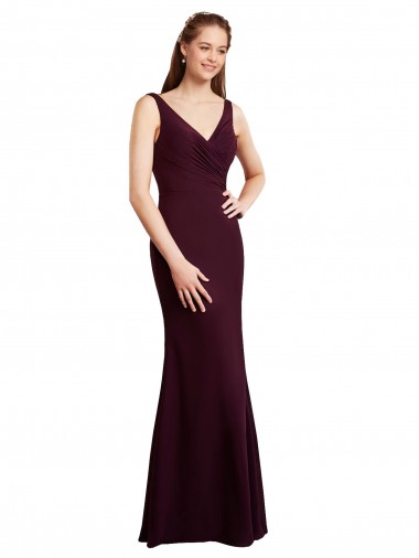 Best Floor Length Fluted Chiffon Dress with Draped Bodice and V-Neckline Sydney