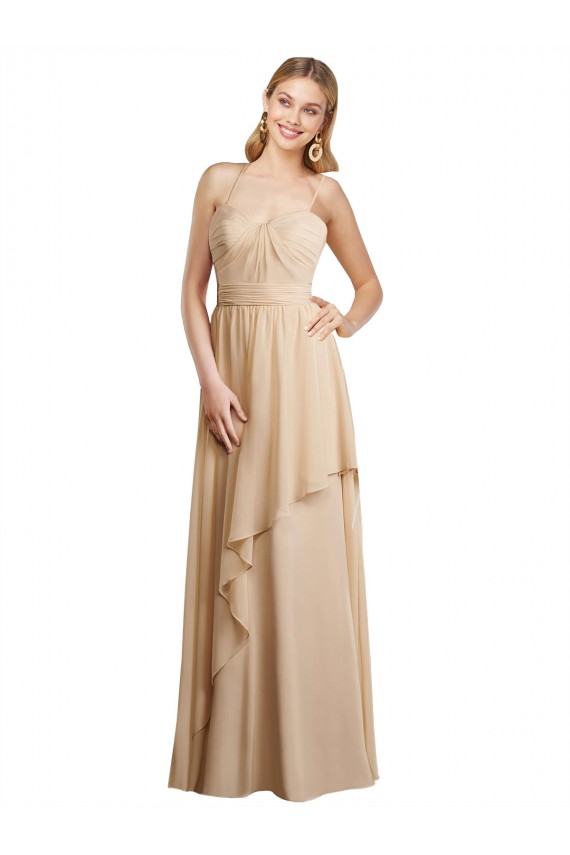Best Draped Long Chiffon A-Line Dress with Cascading Ruffles Sydney