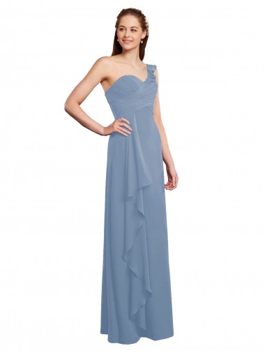 Best Single Shoulder Strap Long Chiffon Bridesmaid Dress with Cascading Ruffles Sydney
