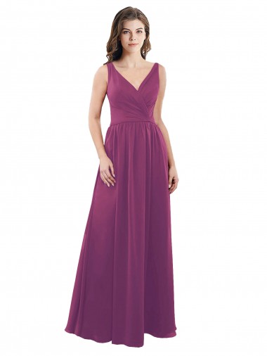 Best Long Chiffon A-Line Bridesmaid Dress with V-Neck Wrap Bodice Sydney