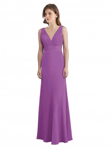 Best V-Shaped Neckline Long Chiffon Bridesmaid Dress with Cascading Ruffles Back Sydney