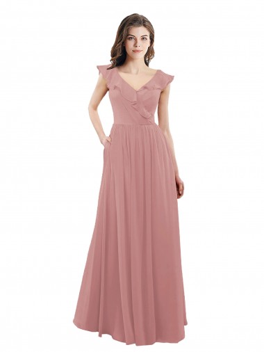 Best Chiffon A-Line Bridesmaid Dress with V-Neck Wrap Bodice Sydney