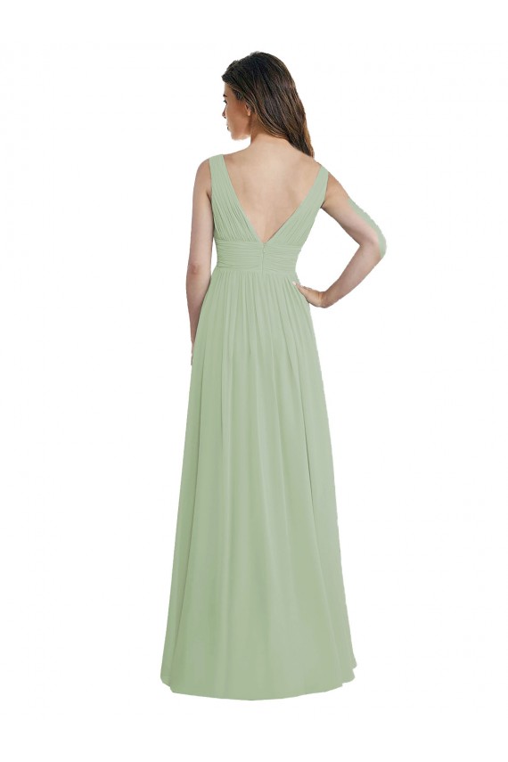 Best V-Neck A-Line Long Chiffon Bridesmaid Dress with Draped Bodice Sydney