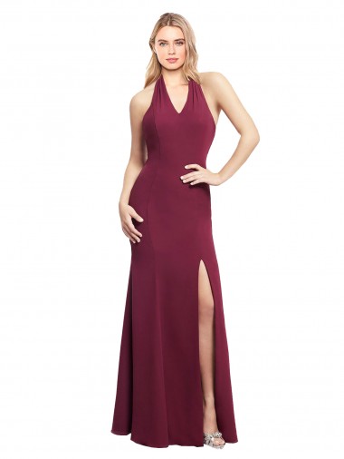 Best Chiffon Mermaid Bridesmaid Dress with Back Tie Halter Straps and Side Slit Sydney