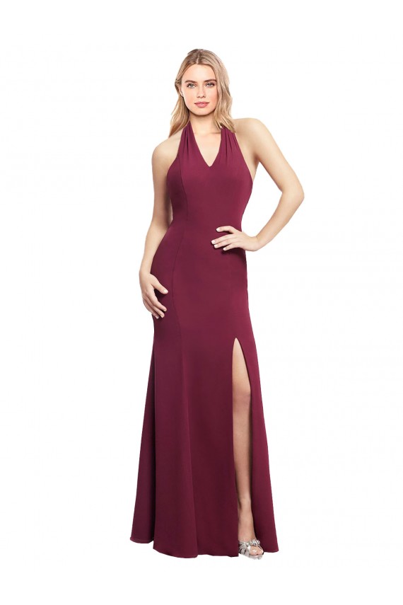 Best Chiffon Mermaid Bridesmaid Dress with Back Tie Halter Straps and Side Slit Sydney