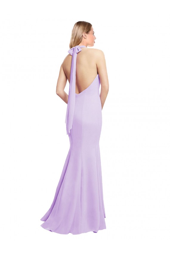 Best Chiffon Mermaid Bridesmaid Dress with Back Tie Halter Straps and Side Slit Sydney