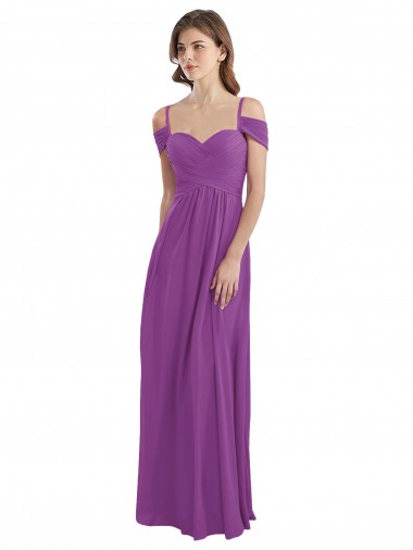 Best Cold Shoulder Long Chiffon Bridesmaid Dress with Ruching Details Sydney