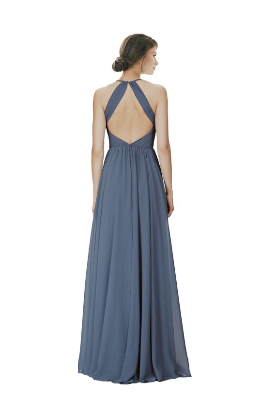 Best Halter Neck Ruched Bodice Chiffon Bridesmaid Dress Sydney