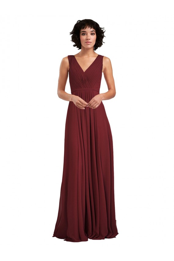 Best Sleeveless V-Neck Pleated Chiffon Bridesmaid Dress Sydney