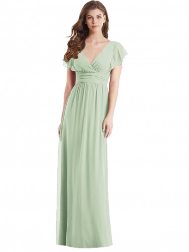 Best Flutter Sleeves Draped Wrap V-Neck Chiffon Bridesmaid Dress Sydney