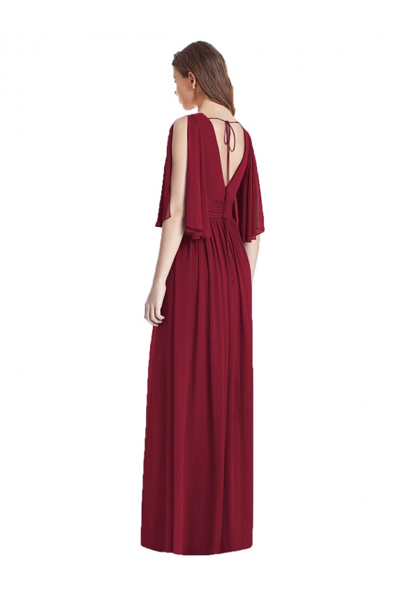 Best Split Sleeves Backless Chiffon Maxi Bridesmaid Dress Sydney