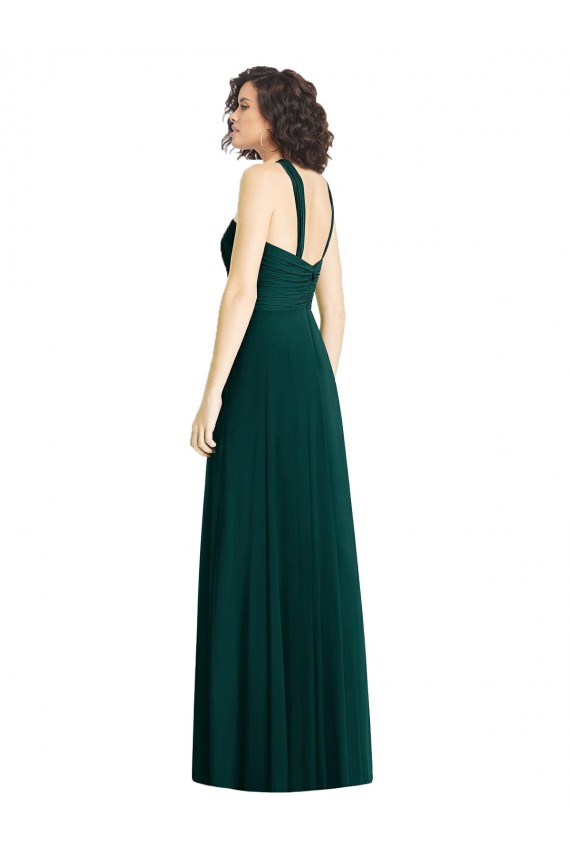 Best Draped Halter Neck Long Chiffon Bridesmaid Dress with Low Back Sydney