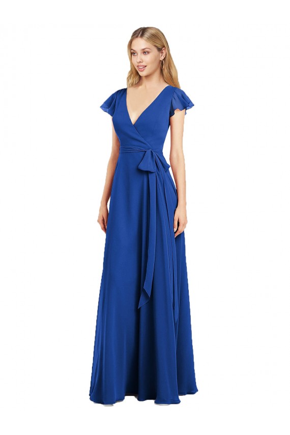 Best Flutter Sleeves Faux Wrap Chiffon Bridesmaid Dress Sydney